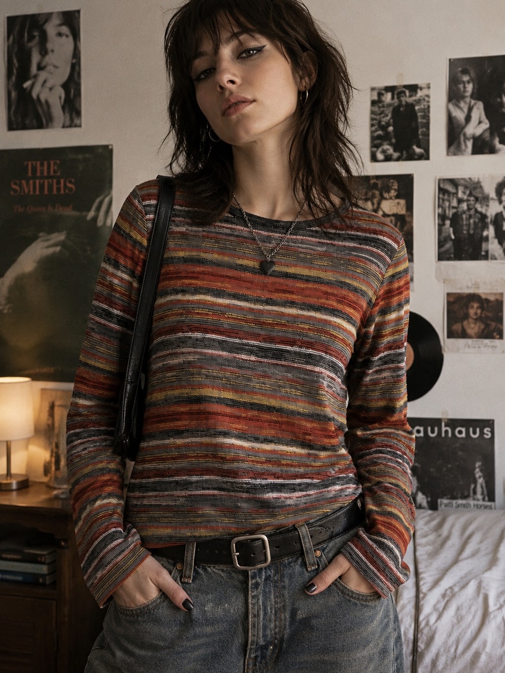 Vintage Space Dye Cotton Knit Top Indie Sleaze Grunge Earth Tone Made Canada S